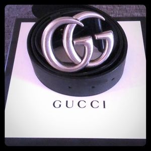 Gucci Double G Silver black belt size 90